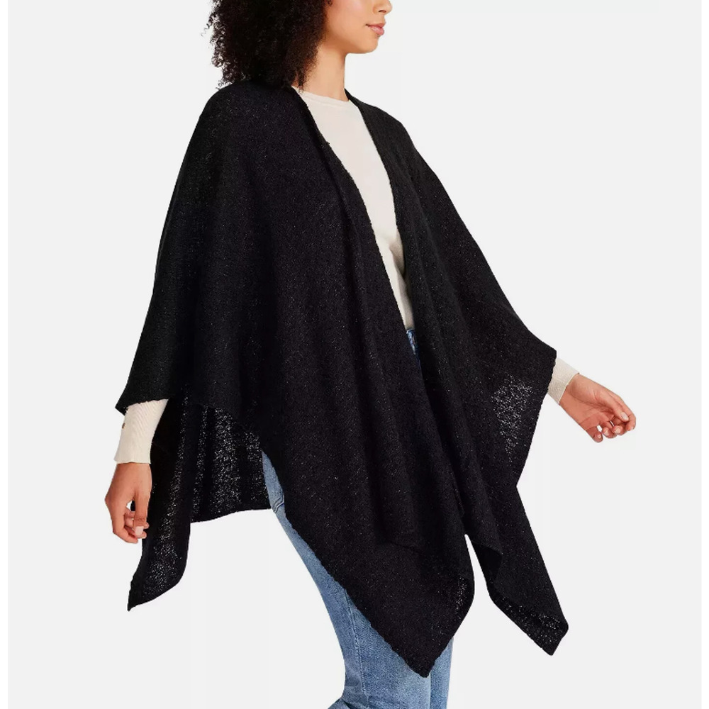 Steve Madden Black Knit Wrap Poncho